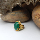 Gold plated Oval Shape Green and Black Onyx Gemstone Rings