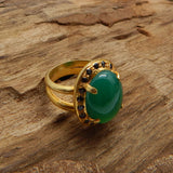 Oval Shape Green and Black Onyx Gemstone Rings