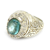 Silver Plated Blue Topaz, White CZ Stones Ring for Women