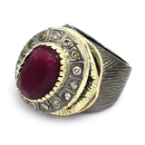 Black Rhodium Plating Ruby and CZ Statement Ring for women