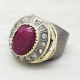 Black Rhodium Plating Ruby and CZ Statement Ring for women