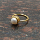 Handmade Gold Plated Sterling Silver Pearl Stone Ring