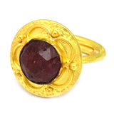 Brass Gold Plated Pink Quartz Gemstone Adjustable Ring