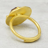 Brass Gold Plated Pink Quartz Gemstone Adjustable Ring