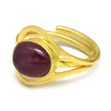 Gold Plated Pink Quartz Gemstone Adjustable Ring