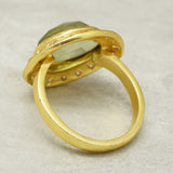 Gold Plated Green Amethyst, White CZ Gemstone Ring