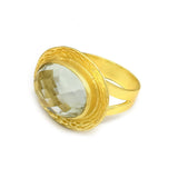 Gold Plated Green Amethyst, White CZ Gemstone Ring