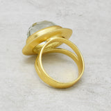 Gold Plated Green Amethyst, White CZ Gemstone Ring