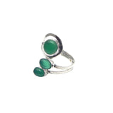 Oxidized Silver Plated Tiger Eye/Green Onyx Gemstone Adjustable Rings