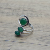 Oxidized Silver Plated Tiger Eye/Green Onyx Gemstone Adjustable Rings