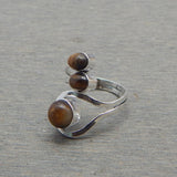 Oxidized Silver Plated Tiger Eye/Green Onyx Gemstone Adjustable Rings