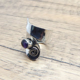 Oxidized Silver Adjustable Amethyst Stone Ring