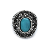 Oxidised Silver Turquoise Oval shape Stone Ring,