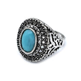 Oxidised Silver Turquoise Oval shape Stone Ring,