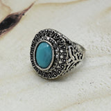 Oxidised Silver Turquoise Oval shape Stone Ring,