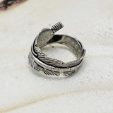 Silver Oxidized Plated Adjustable Feather Ring, Wholesale jewelry