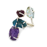 Silver Plated Amethyst, Ruby, Blue Topaz, Aqua Chalcedony Raw Multi Stone Ring