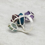 Silver Plated Amethyst, Ruby, Blue Topaz, Aqua Chalcedony Raw Multi Stone Ring