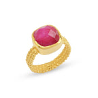 Sterling Silver Handcrafted Ruby Beaded Band Ring - La Vitá Jewels