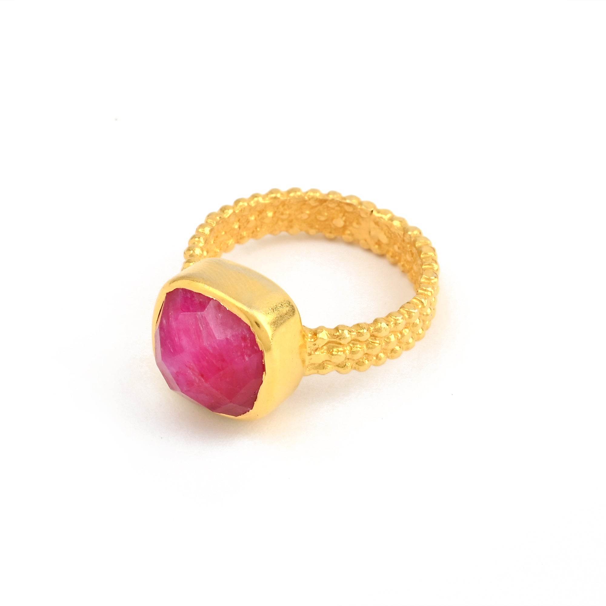 Sterling Silver Handcrafted Ruby Beaded Band Ring - La Vitá Jewels