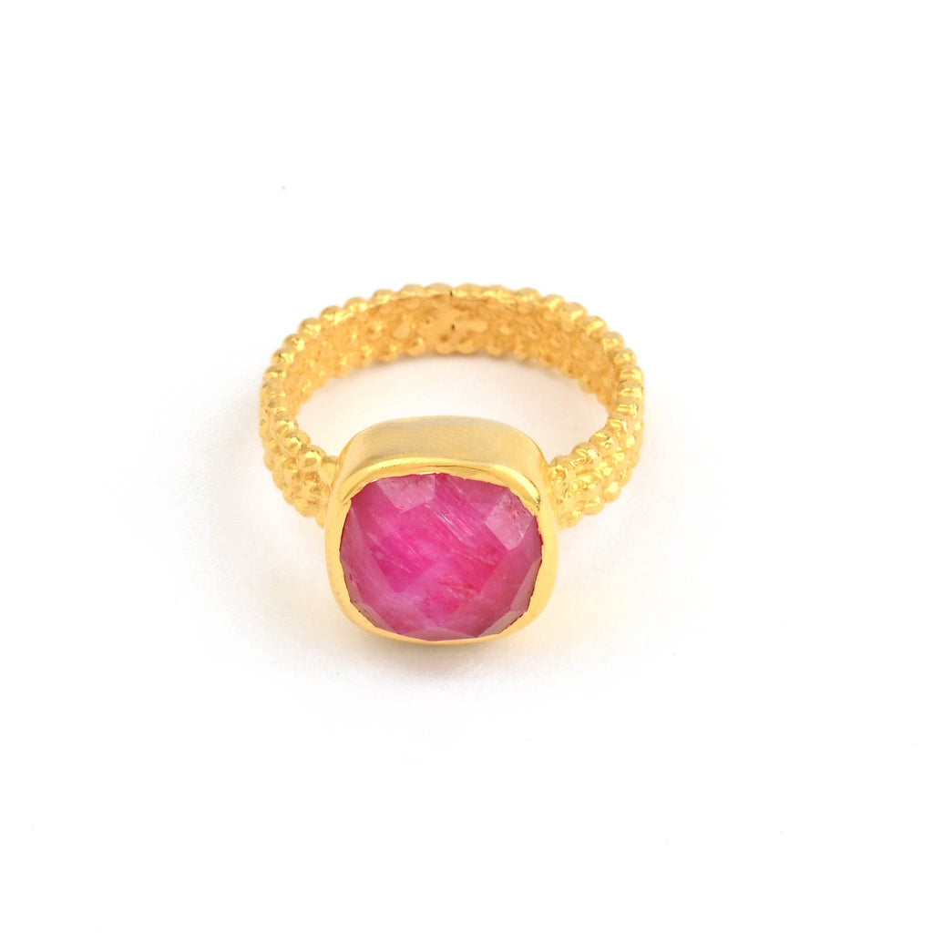 Sterling Silver Handcrafted Ruby Beaded Band Ring - La Vitá Jewels