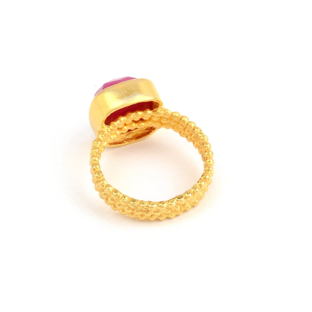Sterling Silver Handcrafted Ruby Beaded Band Ring - La Vitá Jewels