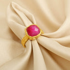 Sterling Silver Handcrafted Ruby Beaded Band Ring - La Vitá Jewels