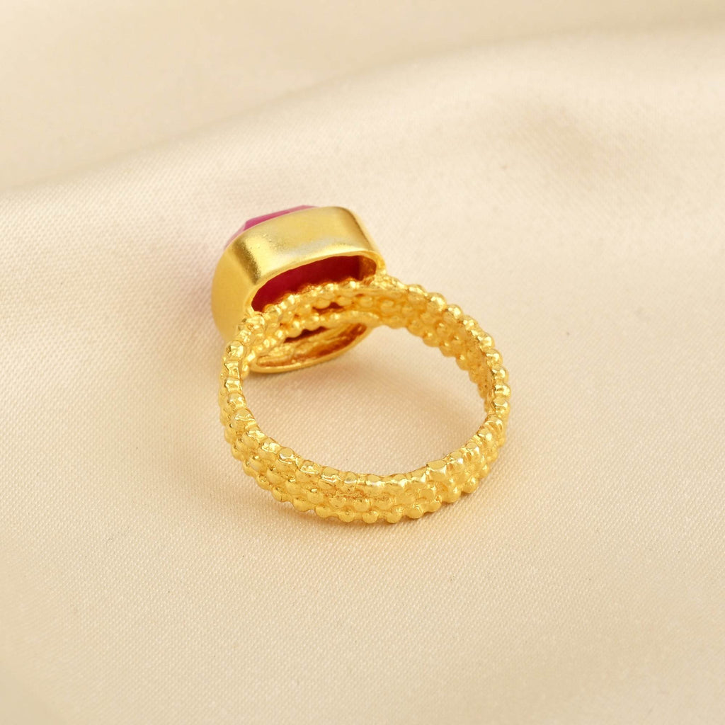 Sterling Silver Handcrafted Ruby Beaded Band Ring - La Vitá Jewels