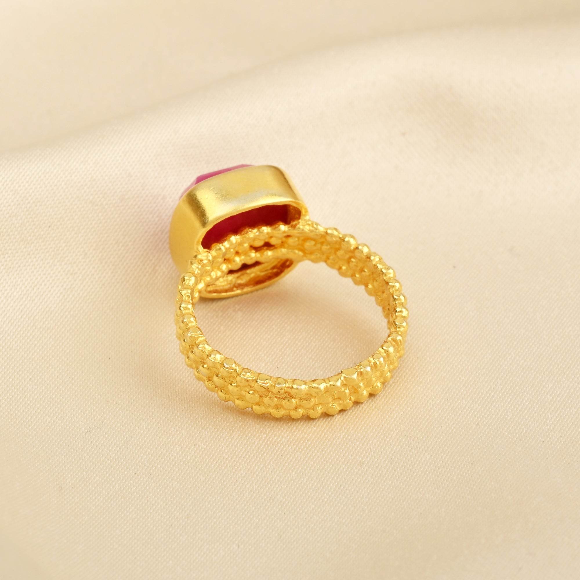Sterling Silver Handcrafted Ruby Beaded Band Ring - La Vitá Jewels