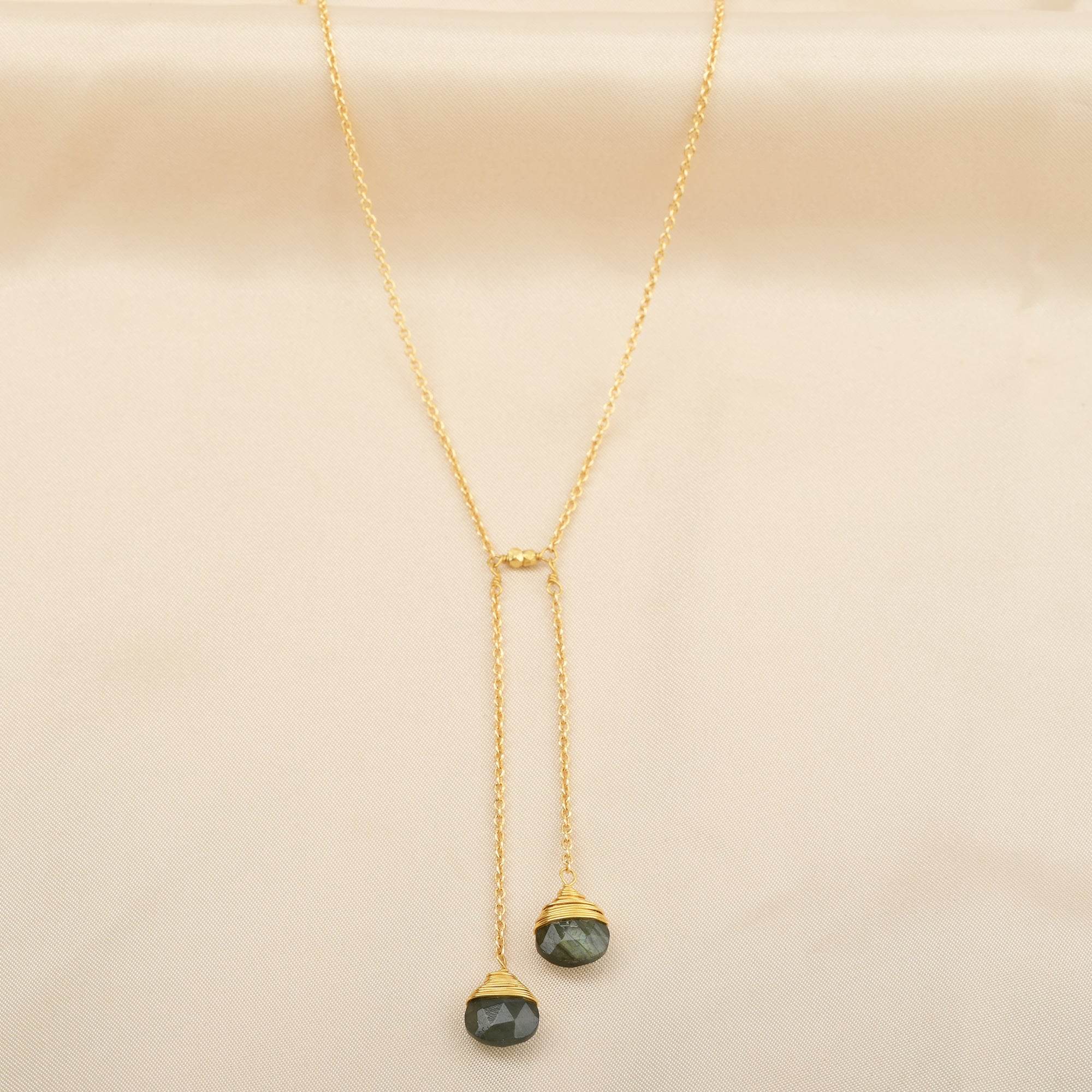Lariat Style Labradorite Necklace - La Vitá Jewels