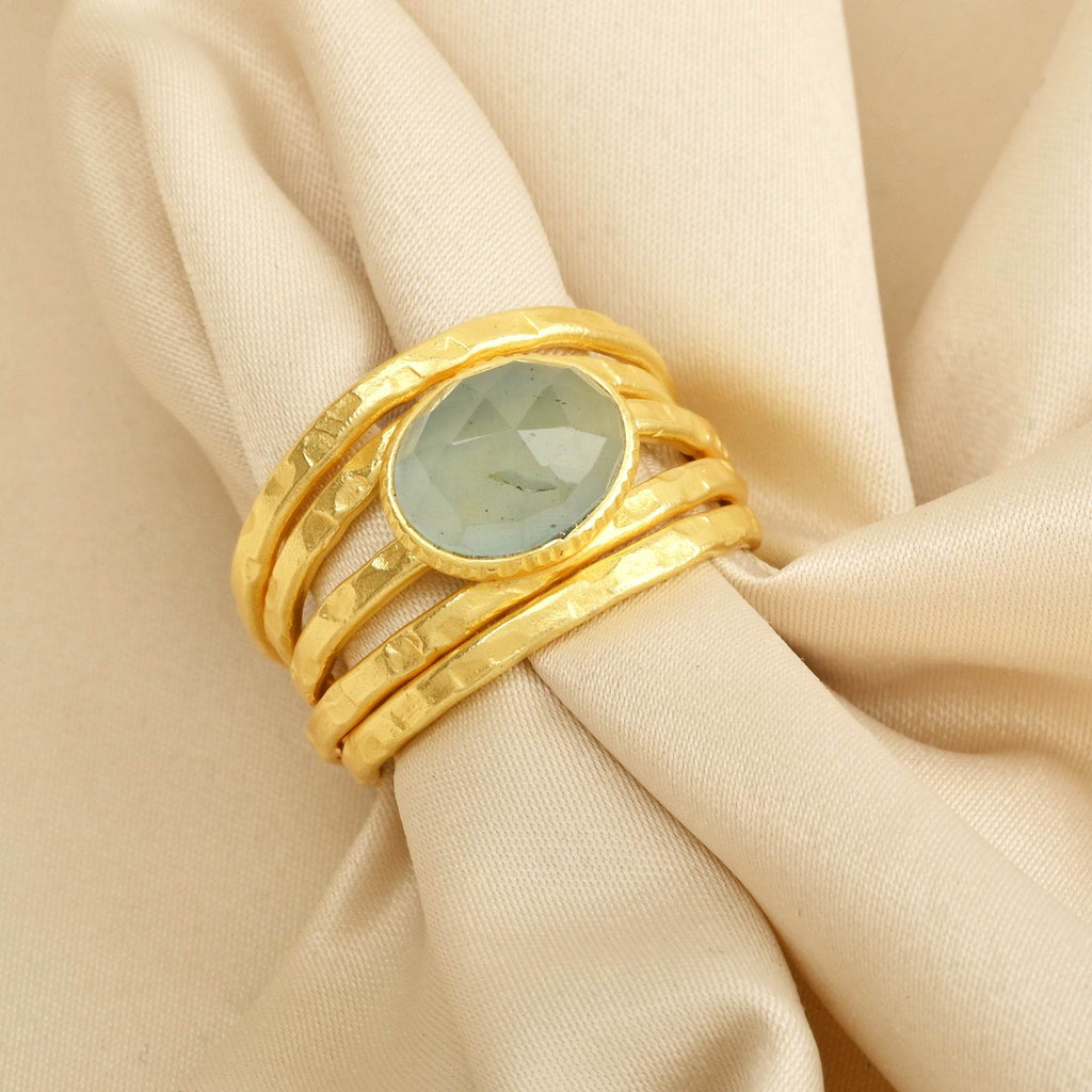 Pearl, Aquamarine, Black Onyx Statement Ring - La Vitá Jewels