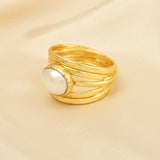 Pearl, Aquamarine, Black Onyx Statement Ring