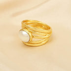 Pearl, Aquamarine, Black Onyx Statement Ring - La Vitá Jewels