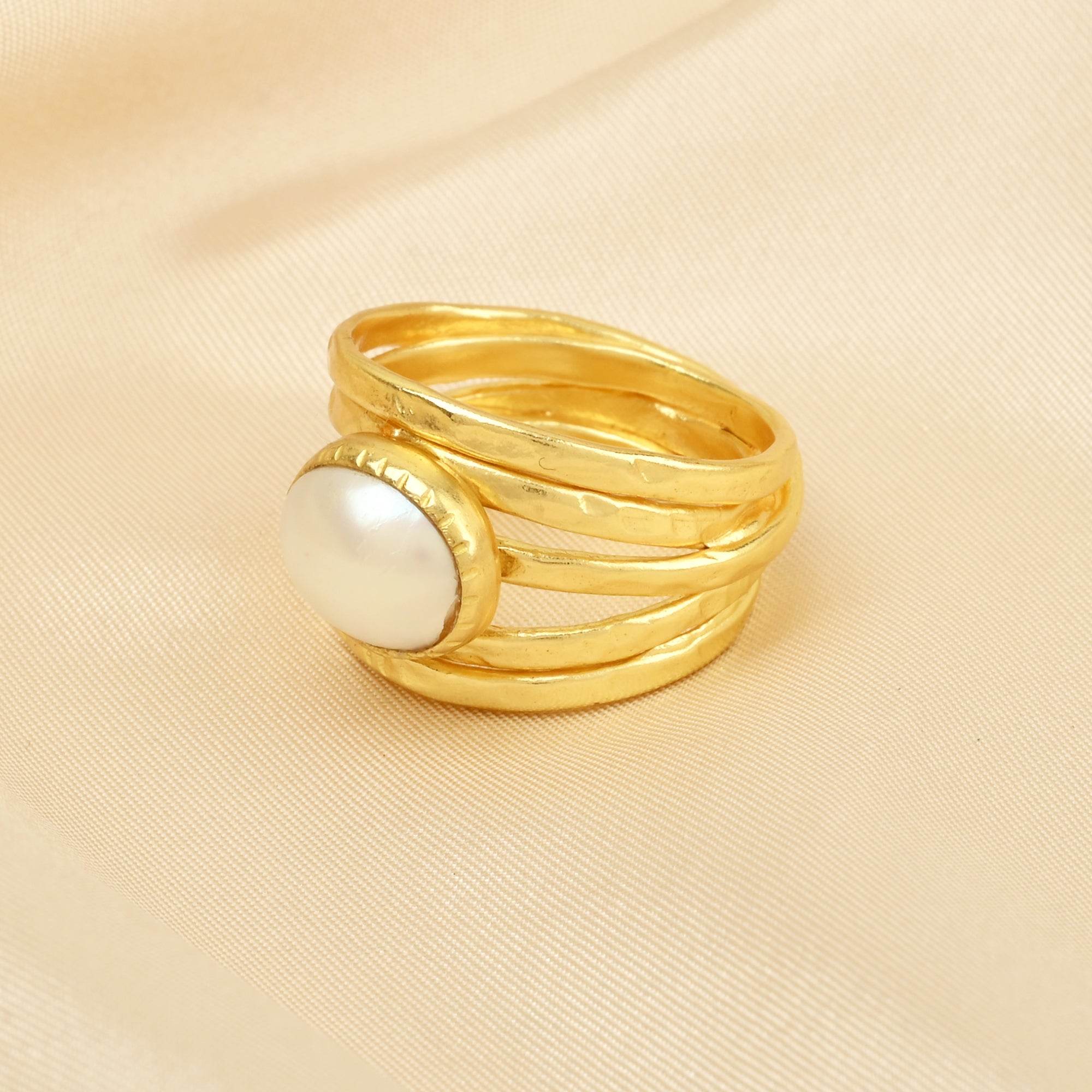 Pearl, Aquamarine, Black Onyx Statement Ring - La Vitá Jewels