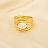 Pearl, Aquamarine, Black Onyx Statement Ring