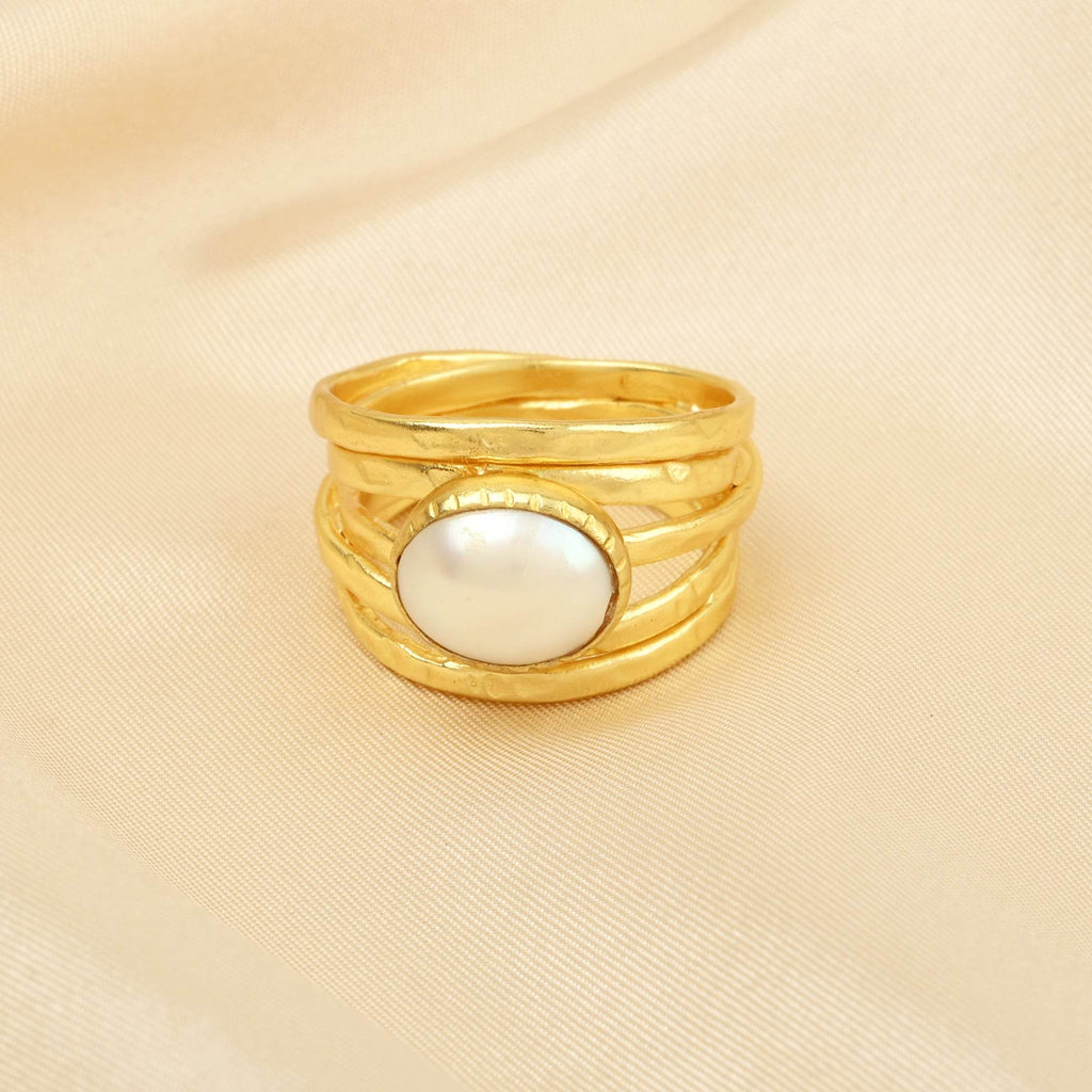 Pearl, Aquamarine, Black Onyx Statement Ring - La Vitá Jewels