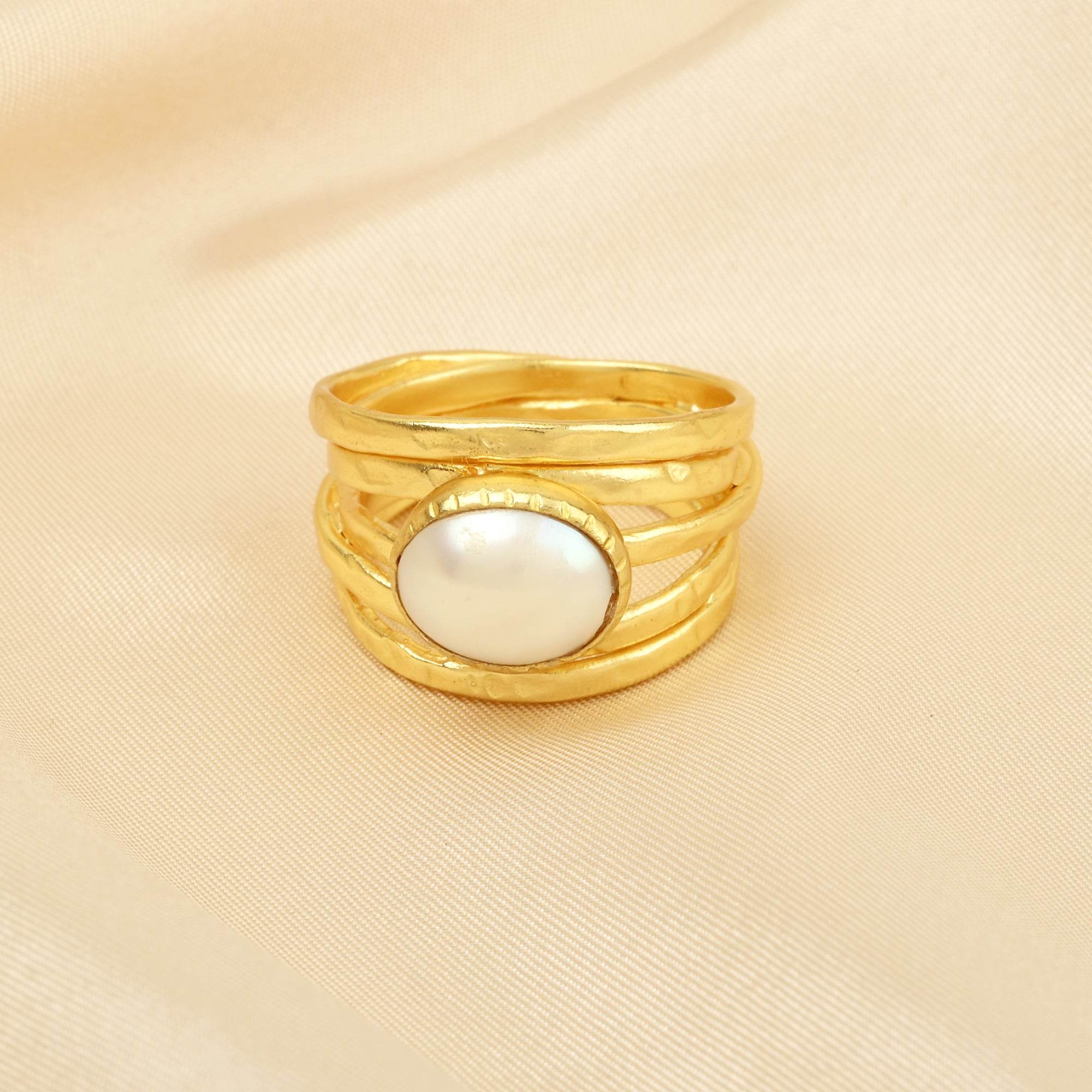 Pearl, Aquamarine, Black Onyx Statement Ring - La Vitá Jewels