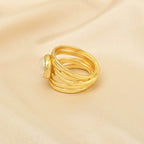 Pearl, Aquamarine, Black Onyx Statement Ring - La Vitá Jewels