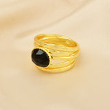Pearl, Aquamarine, Black Onyx Statement Ring