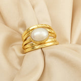 Pearl, Aquamarine, Black Onyx Statement Ring