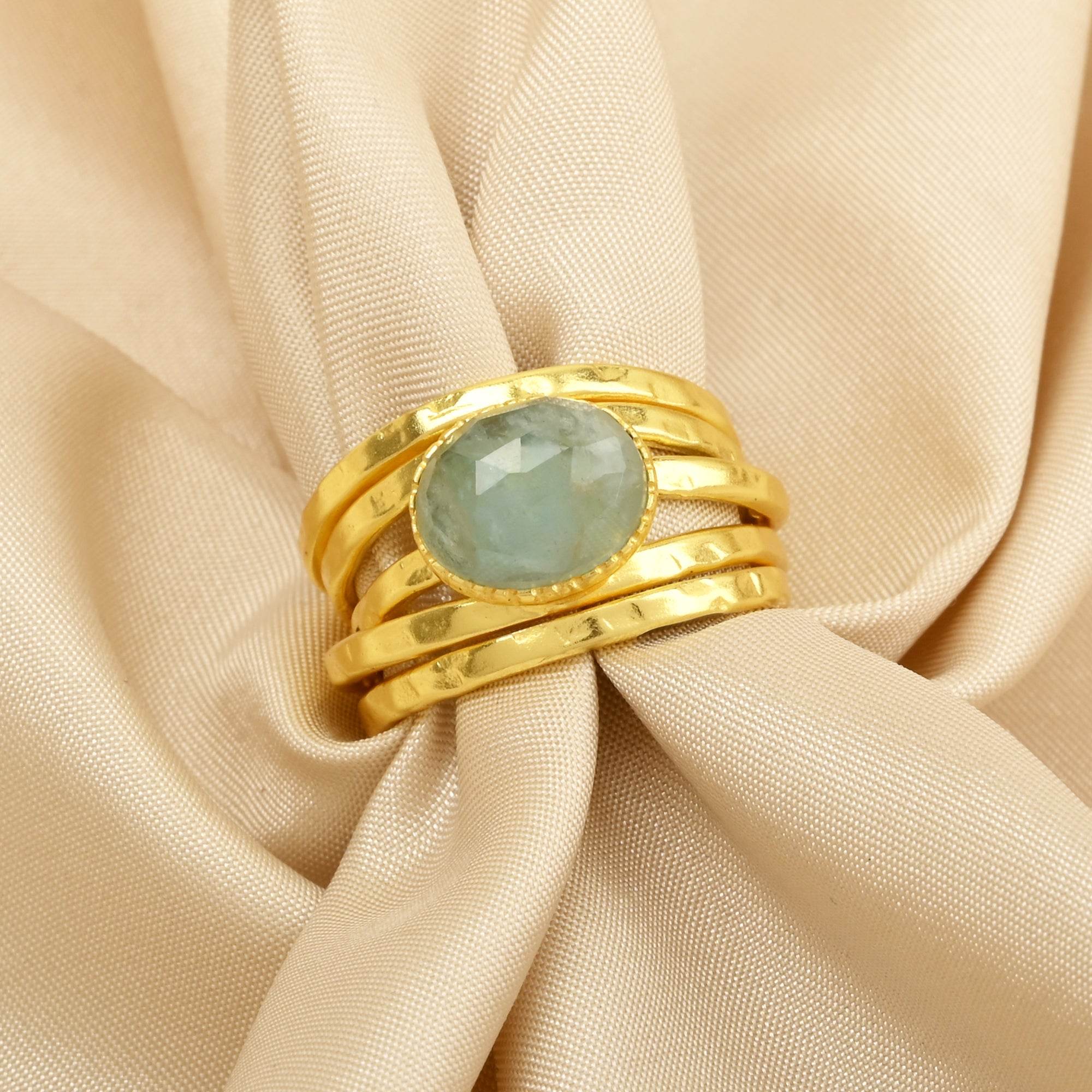 Pearl, Aquamarine, Black Onyx Statement Ring - La Vitá Jewels