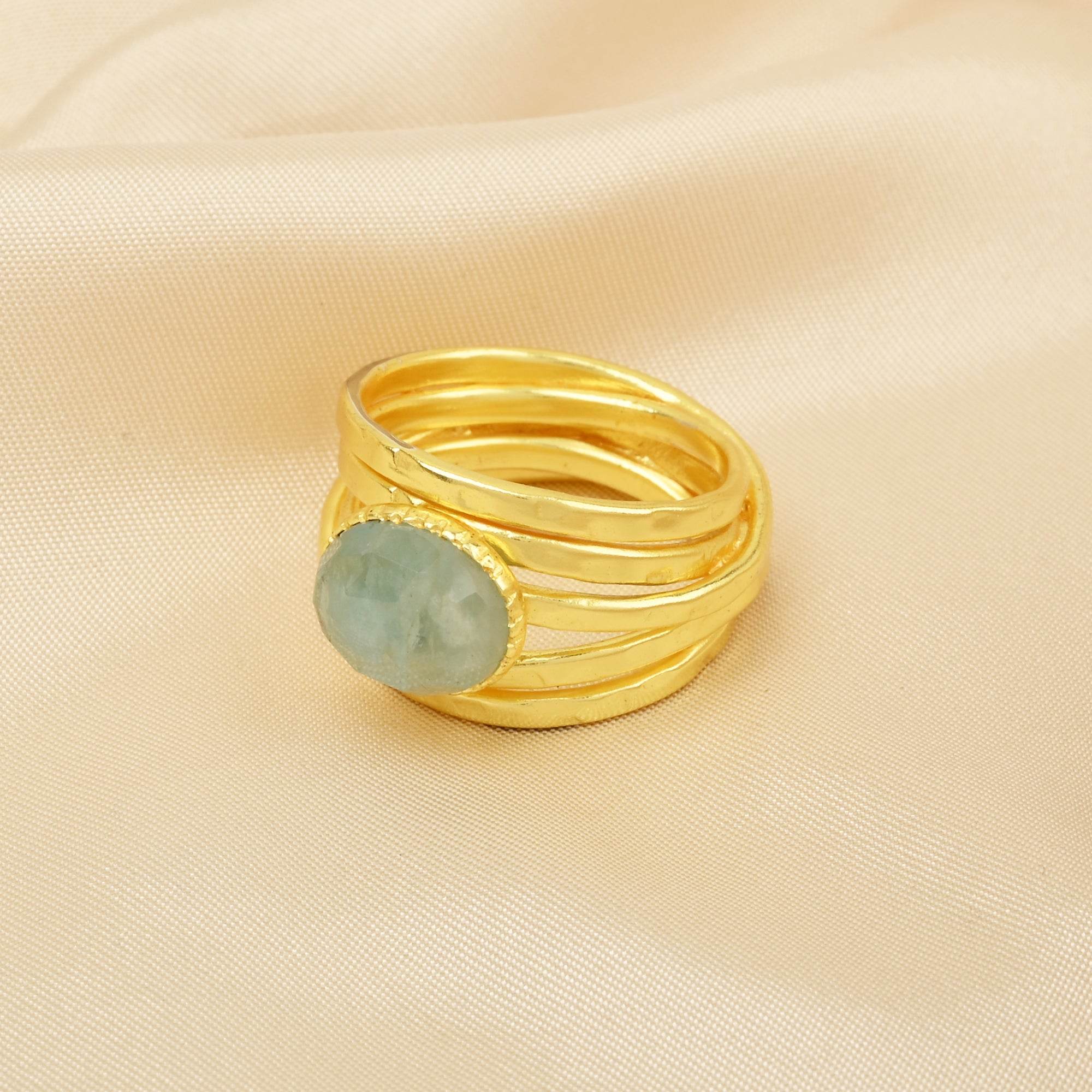 Pearl, Aquamarine, Black Onyx Statement Ring - La Vitá Jewels