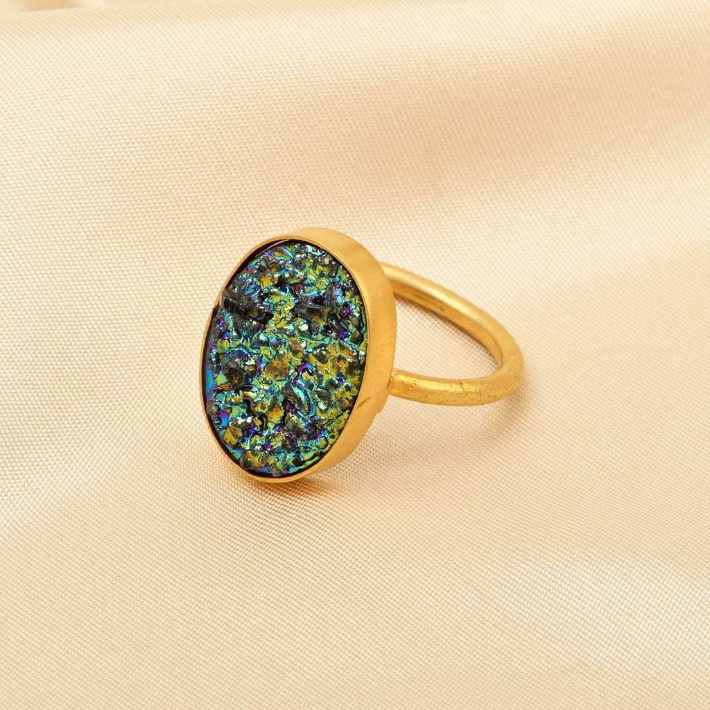 Green Druzy Statement Rings - La Vitá Jewels