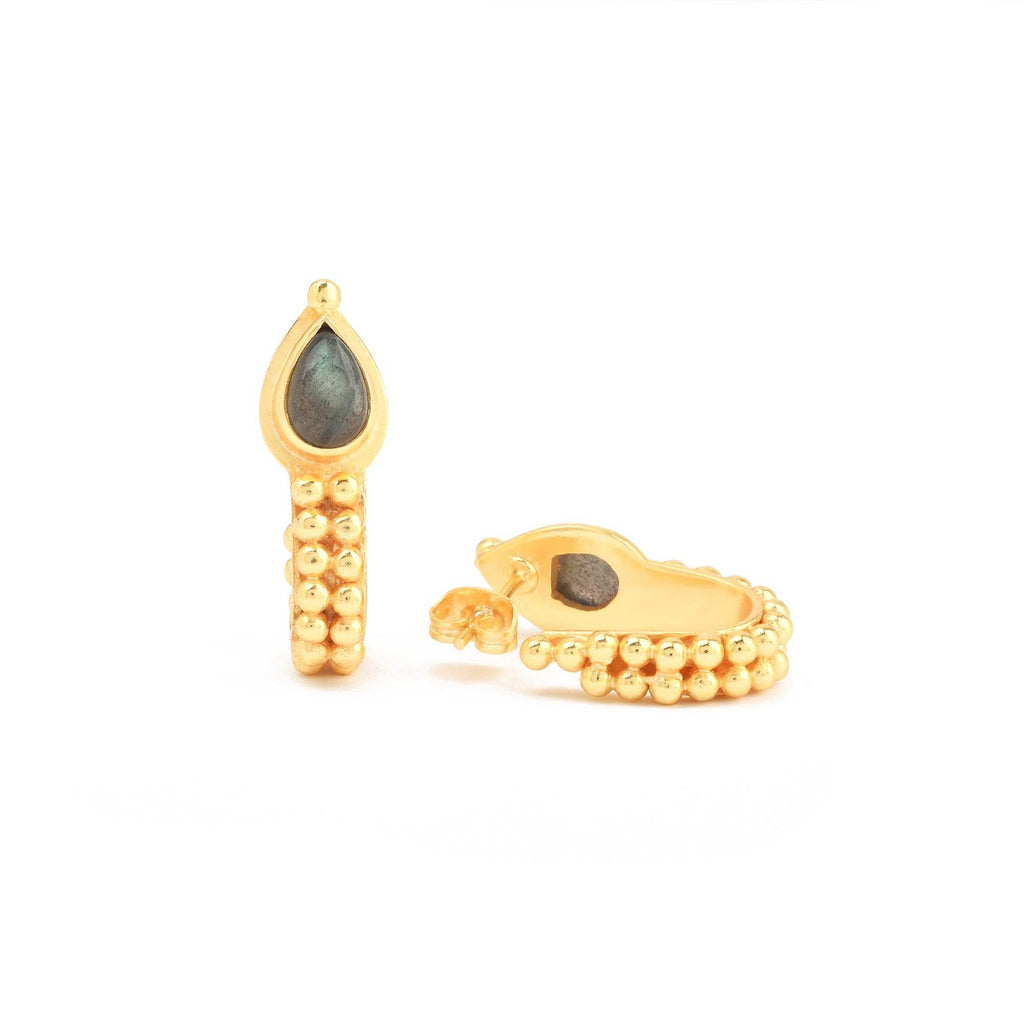 Labradorite Gemstone Hoop Earrings - La Vitá Jewels