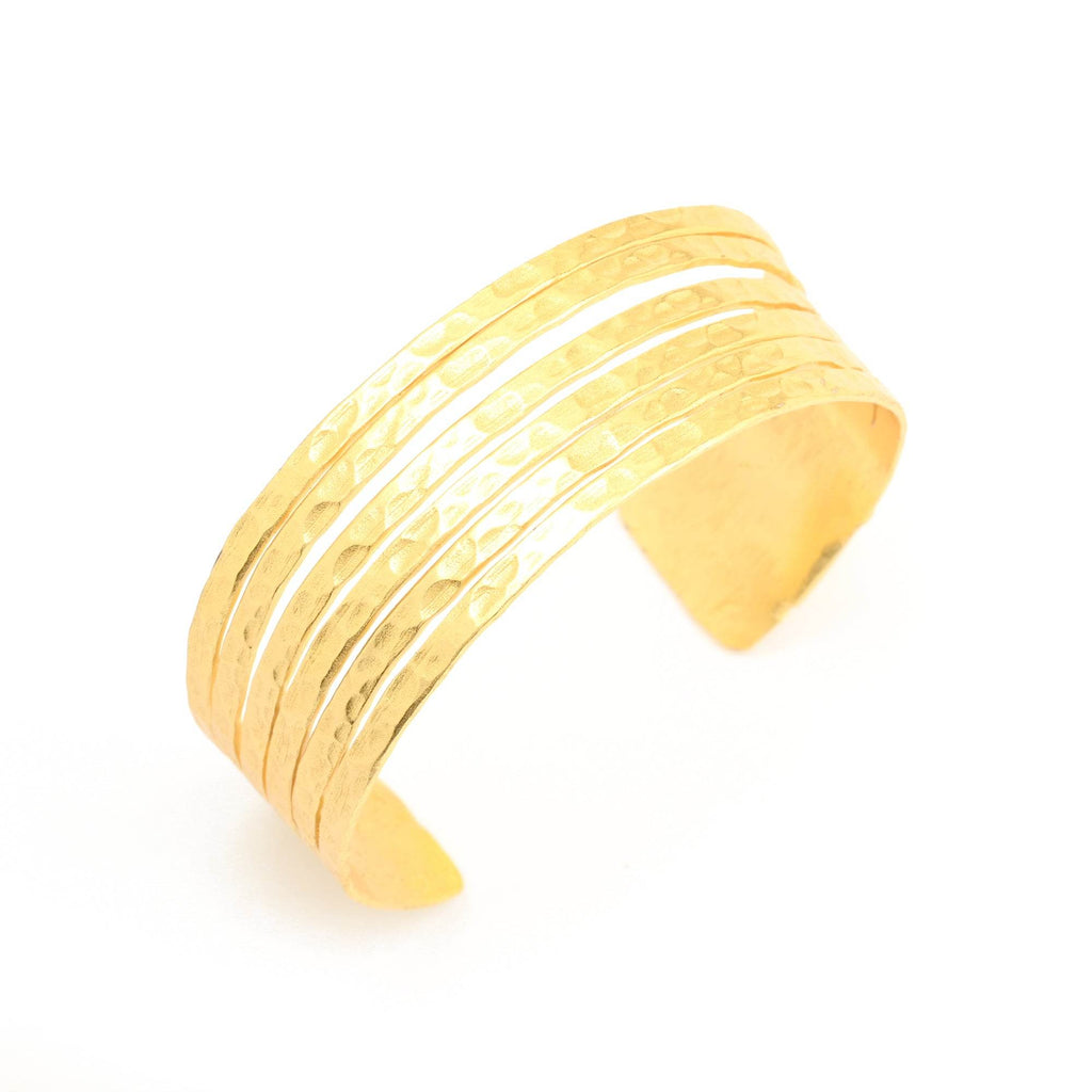 Gold Hammered Adjustable Cuff Bangles - La Vitá Jewels