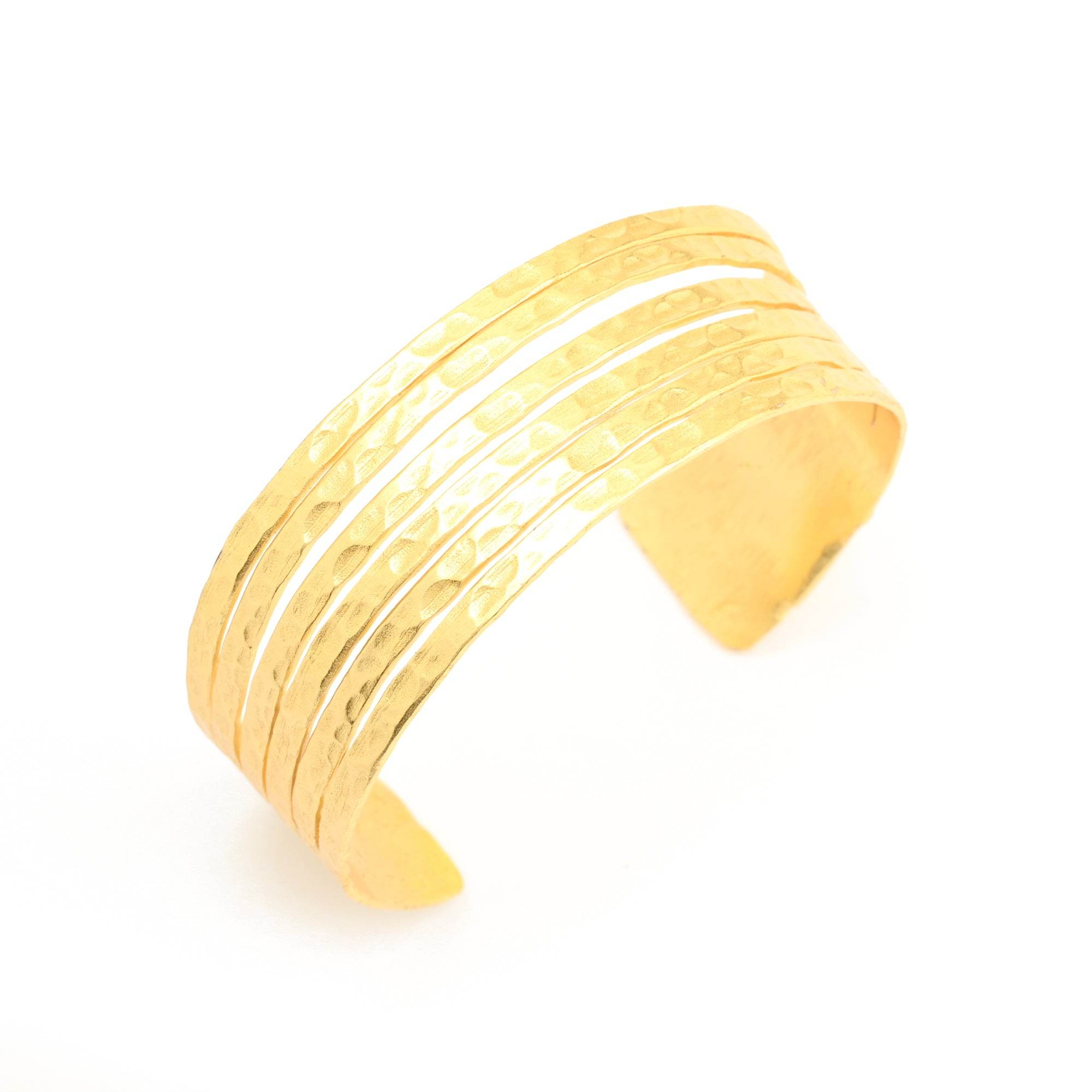 Gold Hammered Adjustable Cuff Bangles - La Vitá Jewels