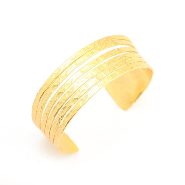 Gold Hammered Adjustable Cuff Bangles - La Vitá Jewels