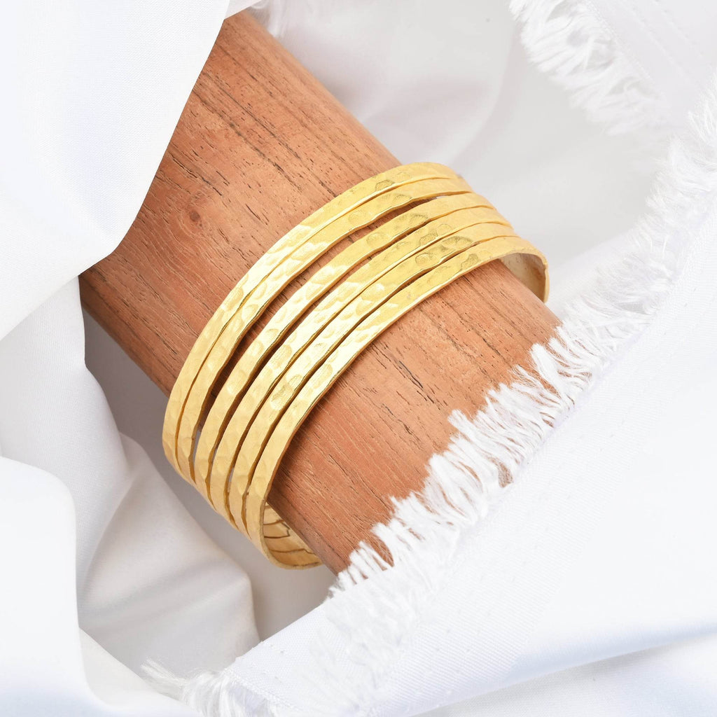 Gold Hammered Adjustable Cuff Bangles - La Vitá Jewels