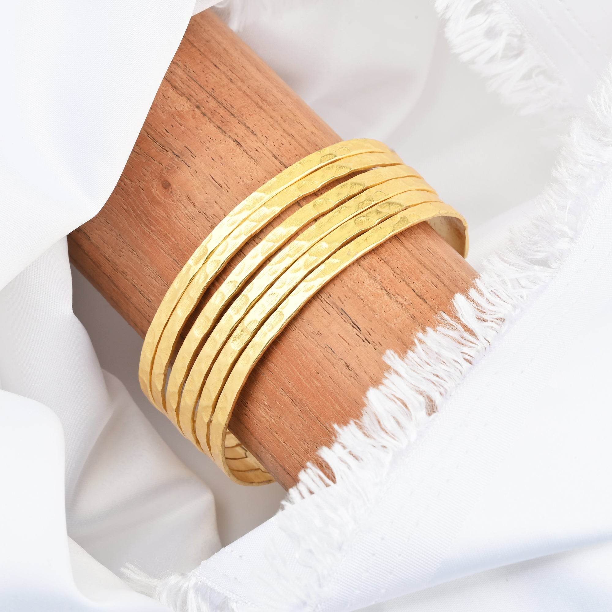 Gold Hammered Adjustable Cuff Bangles - La Vitá Jewels