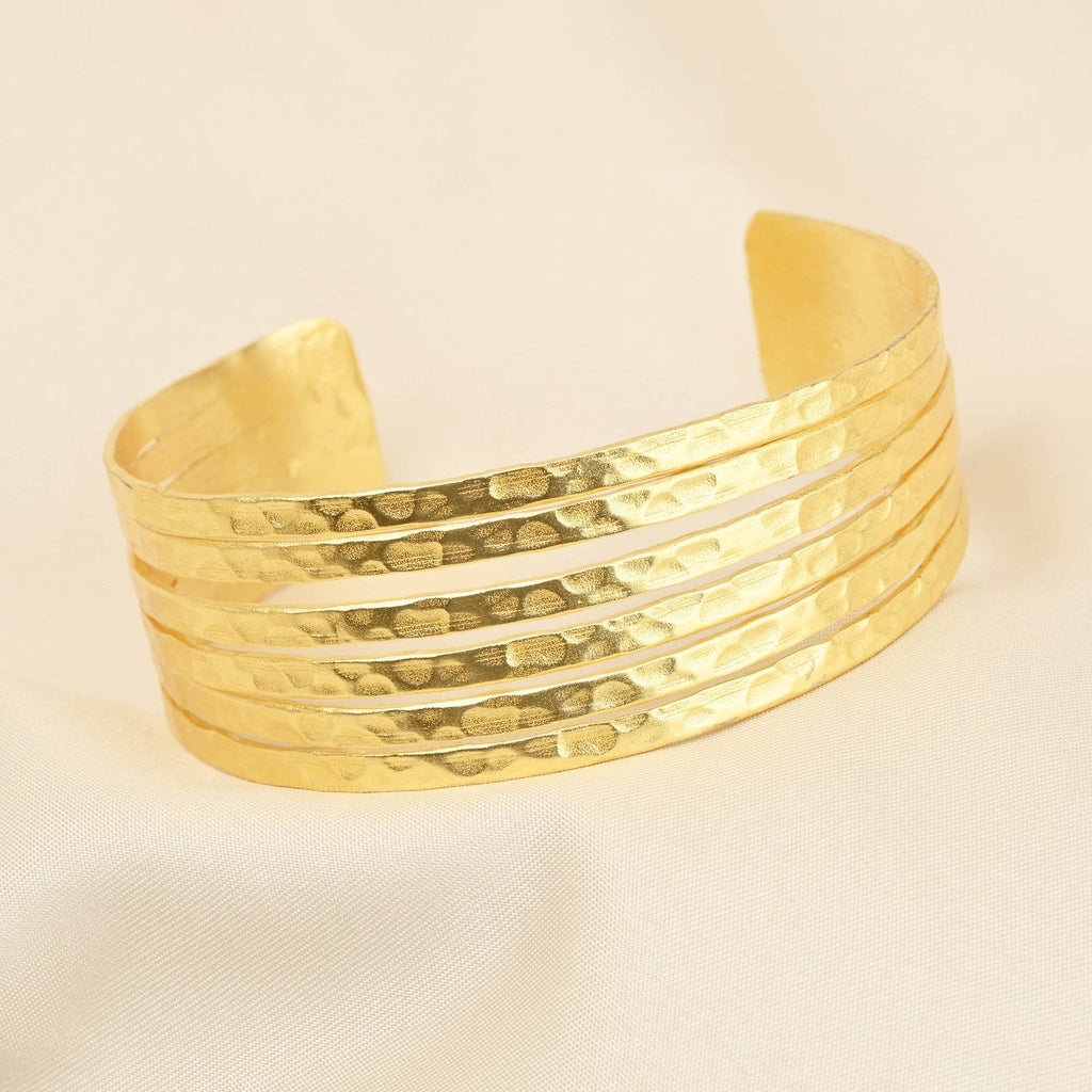 Gold Hammered Adjustable Cuff Bangles - La Vitá Jewels